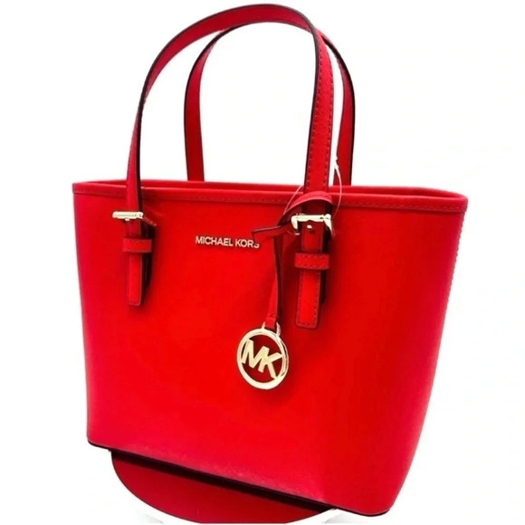 Michael Kors Jet Set Travel Extra-Small Top Zip Tote Bag Red - Picture 1 of 9